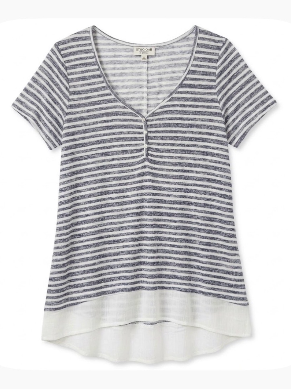 STUDIO B by Bobeau Striped High Low Top, Women’s L, Blue White